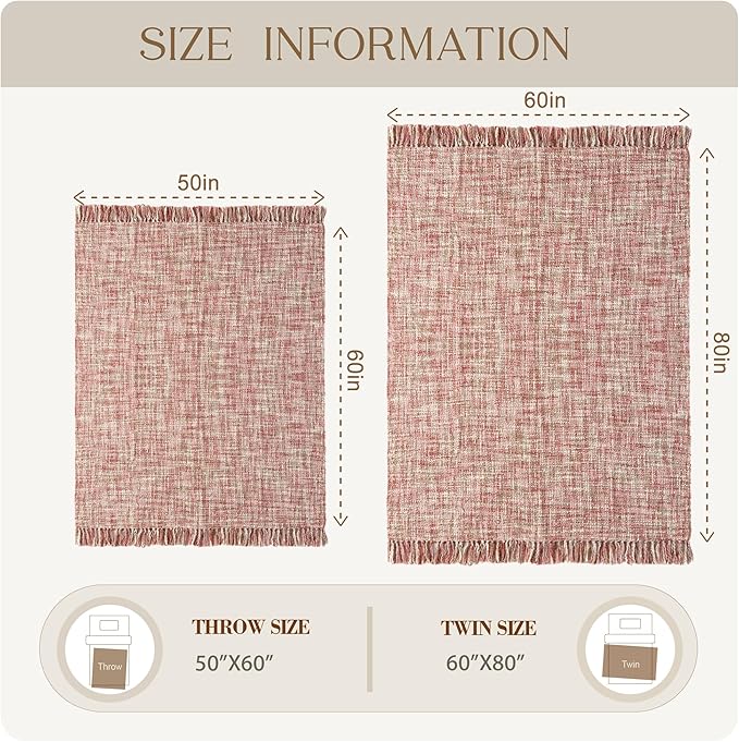 Multi-Color Light Pink Cable Woven Throw Blanket for Couch,60"X80" Boho Style Textured Blankets for Home Decor,Super Soft Warm Cozy Chunky Blanket with Decorative Tassels for Bed