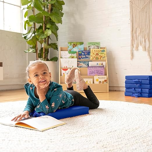 ECR4Kids SoftZone Square Floor Cushions with Handle, Flexible Seating, Blue, 6-Piece