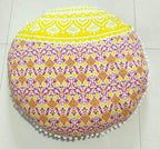 24" Yellow Orange Ombre Mandala Barmeri Large Floor Pillow Cover Cushion Meditation Seating Ottoman Throw Cover Hippie Decorative Zipped Bohemian Pouf Ottoman Pom Pom Cases 24 " round