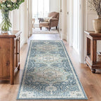 AMADA HOMEFURNISHING 2'6"x8' Washable Area Rug, Low-Profile Entryway Rug with Non-Slip Backing & Durable Edge Binding, Vintage Rug Pattern, Small Rugs for Entryway, Kitchen & Living Room