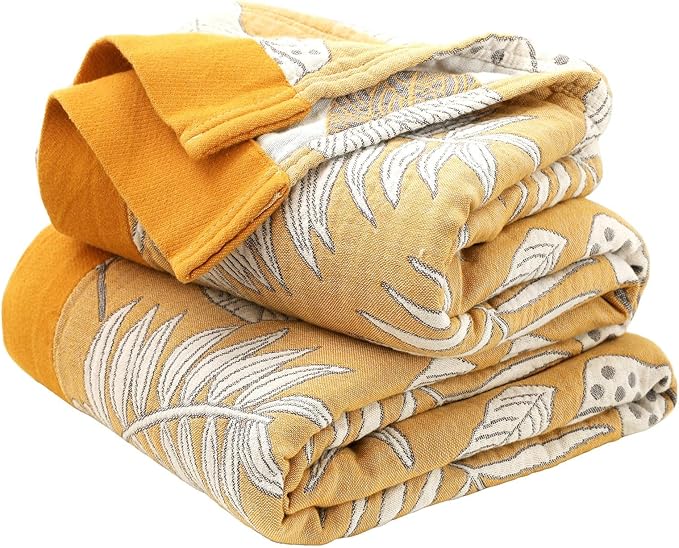 Boho Throw Blanket for Bed 100% Cotton Ultra Soft Rustic Quilt Fall Blanket Floral Printed Farmhouse Decor Bed Blankets,80"×90" All Season Rustic Throw for Sofa Couch Chair