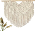 Youngeast Large Macrame Wall Hanging Boho Beaded Curtain for Window Macrame Bedroom Headboard Living Room Wall Art Tassel Tapestry Bohemian Woven Wall Decor 31" W X 25" H (Beige)