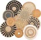 HJJWNDDNG 11 Pack Boho Wall Basket Decor Set, Hanging Woven Seagrass Rattan Wicker Boho Wall Decor, Round Farmhouse Wall Hanging Baskets Rustic Flat Wall Art for Living Room Bedroom Kitchen (Style 5)