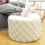 Round Pouf Ottoman Boho Poof Home Decor Floor Pouffe Ottoman Foot Rest for Couch Sofa Bean Bag Chairs Living Room Bedroom 20 x 20 x 14 Inches Ivory Checkered Pouf with Filler