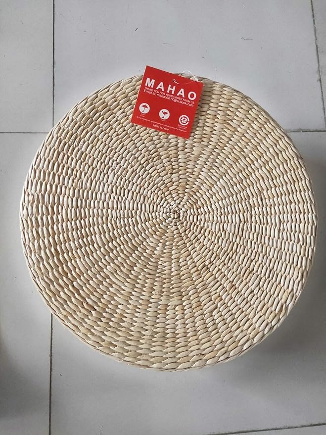 Japanese Style Handcrafted Eco-Friendly Padded Knitted Straw Flat Seat Cushion,Hand Woven Tatami Floor Cushion Corn Maize Husk (Dia50cm/19.7" x 10cm/4")