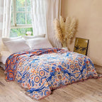 Boho Throw Blanket - 100% Cotton Ultra Soft Muslin Spring Blanket, 60"x80" Lightweight Floral Bird Framhouse Bedding Blanket for Bed, All Season Blue Bohemian Bedroom Home Decor Quilt