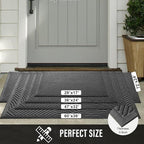 Sturdy Front Door Mat, Absorbent Muddy Dirt Resist Welcome Door Mats Outdoor Indoor, Stain and Fade Resistant, Non-Slip Backing Entry Mat Low Profile Doormat for Entryway, 72×24, Grey