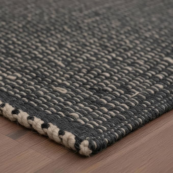Charcoal Gray 20X30 Jute Rug Braided Construction - Farmhouse Woven Carpet - Mid-Century Modern Floor Covering for Entryway or Kitchen, 20" x 30"