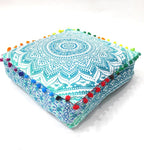 CRAFT KALA Green Ombre Large Hippie Mandala Meditation Floor Ottoman Pillow Cushion Pouf Cover Square Poufs Bohemian Circle Floor Cushion Case Outdoor Fireplace Yoga Living Room Decor Cover 18" Square