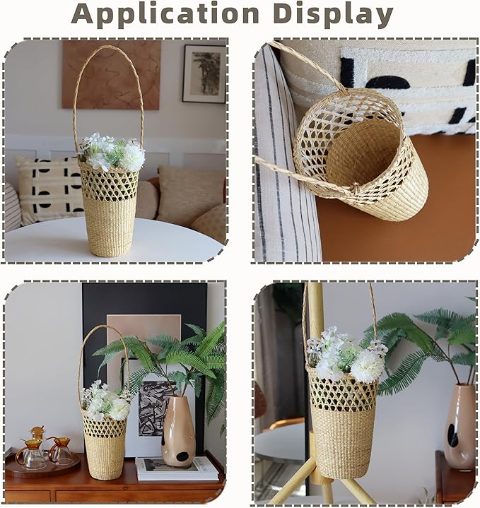 GYASVWU Straw Woven Hanging Basket, Rustic Flower Girl Baskets, Front Door Basket for Flowers,Wicker Flower Baskets for Home Decor, Wedding, Garden, Farmhouse, Gift