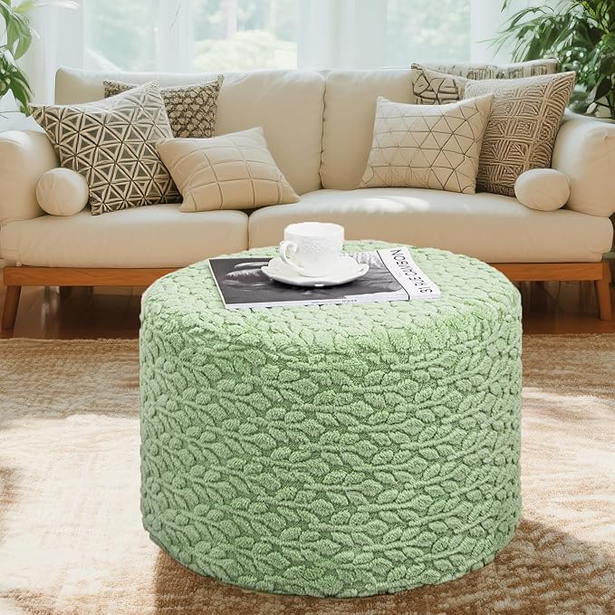 Round Pouf Ottoman 20 x 20 x 14 Inches Boho Poof Home Decor Floor Pouffe Ottoman Foot Rest for Couch Sofa Bean Bag Chairs Living Room Bedroom (Muted Green)