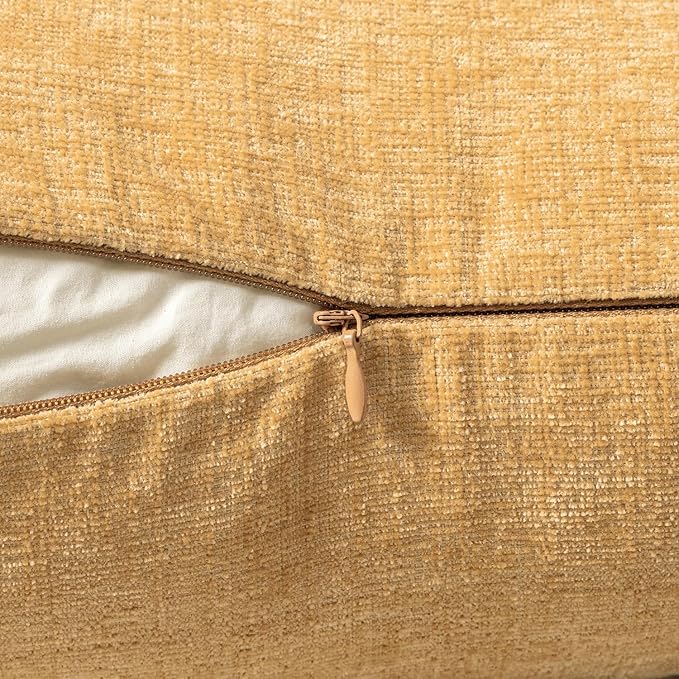 MIULEE Pack of 2 Couch Throw Pillow Covers 12x20 Inch Soft Beige Yellow Chenille Lumbar Pillow Covers for Sofa Living Room Spring Home Decor Couch Solid Dyed Cases