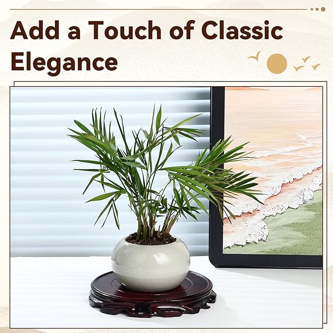 Yoiemivy 2 Pack Wooden Plant Stand for Table Wood Riser for Decor Small Vase Stand Chinese Planter Stands for Display Statue Oriental Style Indoor Plant Pot Pedestal Stand (4.5 Inch)