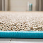 SAFAVIEH Natural Fiber Collection Runner Rug - 2'6" x 10', Natural & Turquoise, Seagrass, Basketweave Pattern with Border (NF114S)