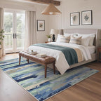 GENIMO 5X7 Washable Modern Area Rugs for Living Room, Non-Slip Low Pile Chenille Print Rug, Soft Rugs for Bedroom Dining Room Home Office, Sage & Tide