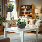 2 Pack 12 Inch Self Watering Hanging Planters for Indoor Plants, Large Black Plastic Hanging Pots with Chains for Outdoor Patio Garden Home Decor Black