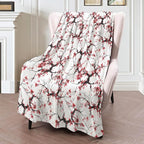 Plum Blossom Blanket 40×50 Inch,Japanese Asian Ink Painting Style Lightweight Flannel Throw with Red Flowers on White,Zen Minimalist Art Home Decor,Gifts for Girls,Women