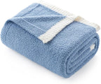 Snuggle Sac Blue Throw Blanket for Couch Bed Sofa 60x80 inches, Reversible Blue Blanket Microfiber Fluffy Fuzzy Cozy Knit Twin Blanket for Women Mothers Birthday Gifts
