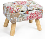 Square Storage Ottoman with Sturdy Wood Legs, Tufted Upholstered Footstool 14.5”L × 10.6”W × 11.4”H Boho Floral Upholstered Storage Footrest, Suitable for Living Room, Bedroom, Couch, Enterway