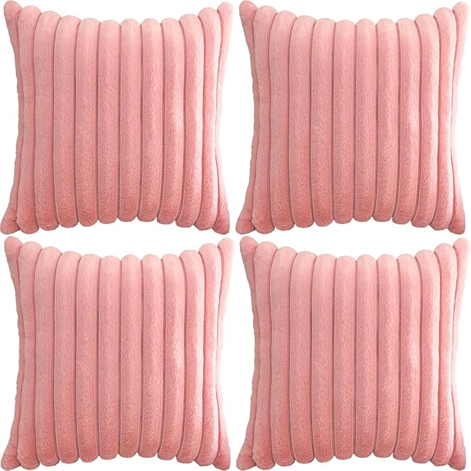 4 Pack 18x18 Pillow Cover Velvet Pillow Covers, Faux Fur Square Throw Pillow Covers for Living Room Decorations Throw Pillow Case, Throw Pillow Cover Cushion Cover for Home Sofa Bedroom Car, Pink