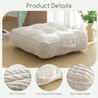 HIGOGOGO 6" Extra Thick Floor Pillow Cushion for Adults, Meditation Cushion Pillow, Large Square Floor Sitting, Tufted Corduroy Cover, for Tatami Living Room or Yoga, 22x22 Inch, Beige