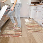KIMODE Anti Fatigue Kitchen Mats for Floor 2 Piece, Red Brown Farmhouse Kitchen Rugs Non Slip, Ergonomic Cushioned Standing Mat for Office Sink Laundry Desk 17"x47"+17"x29"