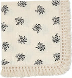 insular Cotton Muslin Baby Blanket with Tassel, Boho Bohemian Muslin Swaddle Blanket Baby Receiving Blanket with Fringe, Nursery Decor Throw or Nursing Blankets, 47" x40”, Black Leaf