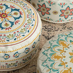 MOCOFO Round Bohemian Ottoman Pouf Cover, 18 Inch, Cotton Blend, Church Window Print, Living Room Storage Footrest, Cover Only (Little Wild)