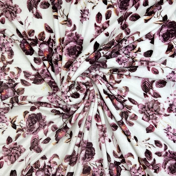 Home Decor Floral Fleece Throw Blankets: Soft Plush Liv Flower Garden Accent for Sofa Couch, Blush Pink Blue Purple Burgundy White