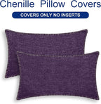 CaliTime Throw Pillow Covers Decorative 12 X 20 Inches Pack of 2 Cotton Thread Stitching Edges Solid Dyed Soft Chenille Cushion Cases for Couch Sofa Bed Living Room Farmhouse Plum Purple