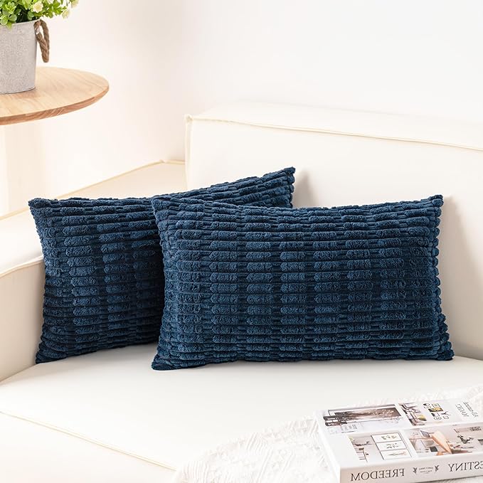 Pack of 2 Corduroy Decorative Throw Pillow Covers 12x20 InchSoft Boho Striped Pillow Covers Modern Farmhouse Home Decor for Sofa Living Room Couch Bed（Teal）