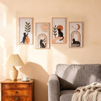 suruim Black Cat Wall Art Set of 4, Cat Wall Decor & Black Cat Decor, Mid-Century 3D Wooden Cat Art Wall Decor for Bedroom Living Room Office Boho Home Decor