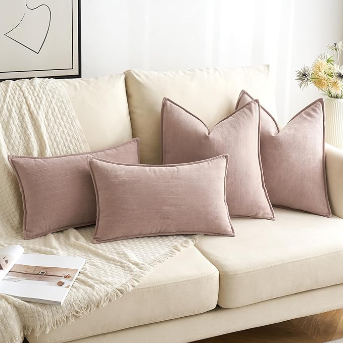 MIULEE Pack of 2 Blush Pink Valentines Decorative Pillow Covers 18x18 Inch Soft Chenille Luxurious Couch Throw Pillows Farmhouse Cushion Covers for Sofa Bedroom Living Room Spring Home Decor
