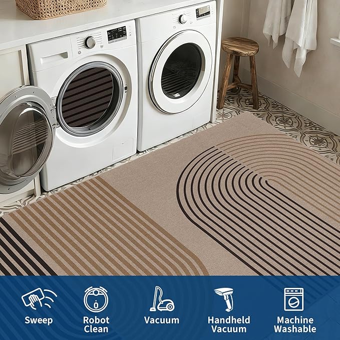 GarveeHome Modern Rainbow Easy Jute 4x6 Area Rug, Indoor/Outdoor Reversible Low Pile Non-Slip & Washable Carpet for Living Room, Bedroom, Kitchen, Sunroom