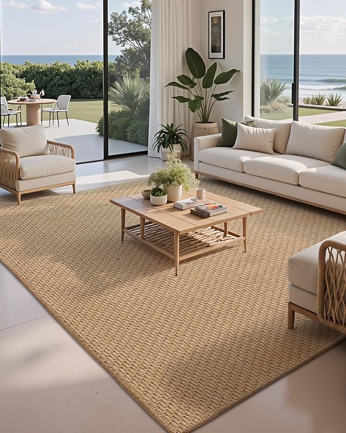 LUMI 5x8 Jute Area Rug for Living Room, Natural Handwoven Rugs Non Slip, Farmhouse Braided Carpets No Shedding for High Traffic, Dining Room, Indoor, Outdoor, Patio