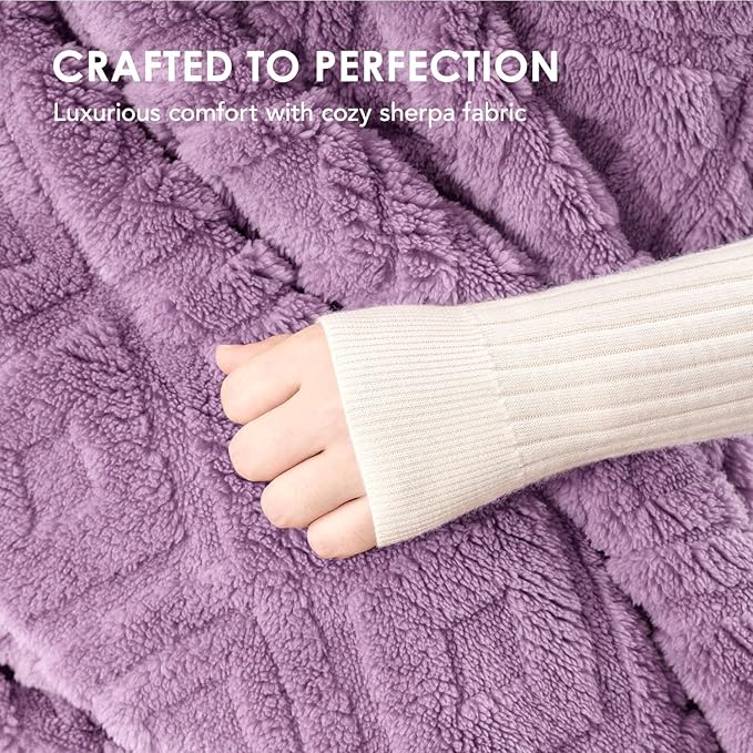 EverGrace Jacquard Boho Sherpa Fleece Throw Blanket for Couch, Super Soft Cozy Fuzzy Plush Blankets for All Seasons, Reversible Thick Warm Blanket for Bed, Sofa, Living Room, Mauve Purple, 60" x 80"