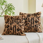 MOOX Rabbit Fur Throw Pillow Covers Decorative Fluffy Soft Fuzzy Plush Luxury Genuine Animal Skin Lumbar Pillow 18"x18" Cushion Cover, Leopard Print