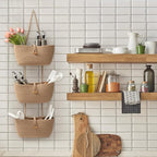TeoKJ 3-Tier Cotton Rope Baskets with Button Strap Over the Door Wall Hanging Baskets for Nursery, Living Room, Bathroom, Door Storage Organizer for Decoration-Jute