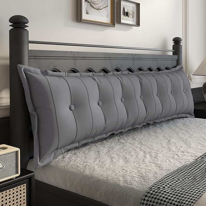 Johnear Large Headboard Pillow Cotton Linen Daybed Cushion Backrest Bolster Pillow Support Positioning Bed Sofa Rest Reading Pillow (Gray, King, 76 X 3 X 20 inches)