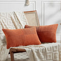 Fancy Homi Set of 2 Burnt Orange Lumbar Decorative Throw Pillow Covers 12x20 Inch for Living Room Couch Bed, Boho Farmhouse Fall Home Decor, Soft Corduroy Corss Patchwork Cushion Case 30x50 cm