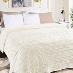 Superior Fleece Boho Jacquard Blanket, Decorative Blankets for Bedroom, Sofa, Fuzzy, Plush, Fluffy, Soft, Cute Room Decor, Beautiful Cover, Comfort Essentials, Arctic Collection, Throw XL, Ivory