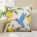 AVOIN colorlife Floral Lemon Hummingbird Embroidered Throw Pillow Cover, 18 x 18 Inch Holiday Flowers Spring Summer Decorative Tufted Patterned Linen Cushion Case for Sofa Couch