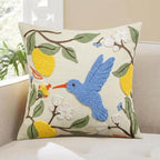 AVOIN colorlife Floral Lemon Hummingbird Embroidered Throw Pillow Cover, 18 x 18 Inch Holiday Flowers Spring Summer Decorative Tufted Patterned Linen Cushion Case for Sofa Couch