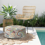 Indoor/Outdoor Inflatable Ottoman with Handle, Decorative Fade-Resistant Round Footstool D21 x H9 inch, Portable Ottoman Pouf for Patio Garden Camping, Paisley Chilli
