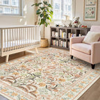 Lahome Sylvie Fall Boho Washable Area Rugs 5x7 for Bedroom, Bohemian Brown Rugs for Living Room, Soft Floral Thin Carpet for Kids Room Apartment Dorm Home Decor, Ochre Fall