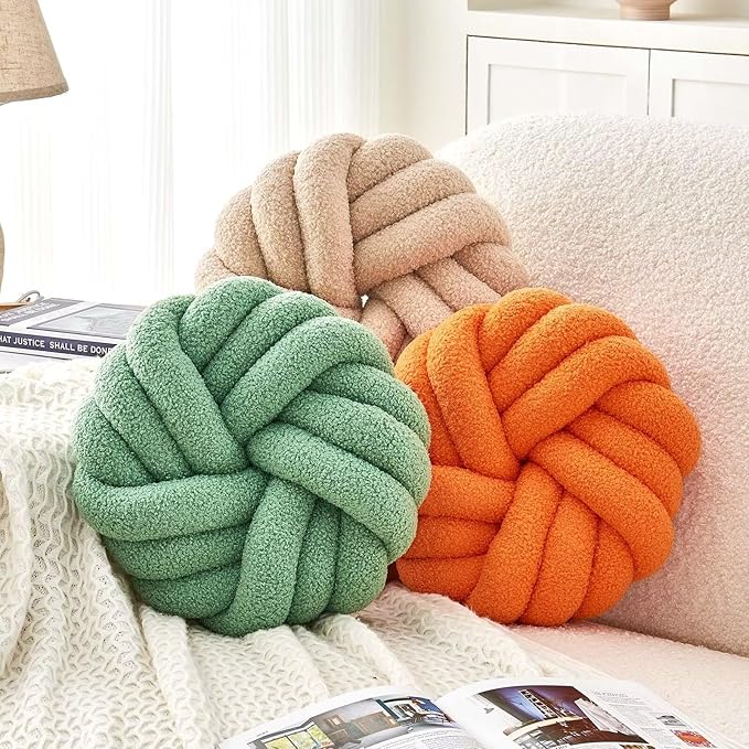 Uvvyui Knot Pillows, 14 Inch Decorative Throw Pillows Round Pillows Cushion, Soft Handmade Knotted Ball Pillow Plush Cushion Home Decor for Bed Couch Living Room (Sage Green, 14 Inch)