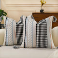 Set of 2 Boho Pillow Covers with Tassels Black White 18x18 Inch Farmhouse Decorative Chenille Tufted Striped Throw Pillow Covers, Neutral Accent Square Pillowcase for Couch Bed Living Room