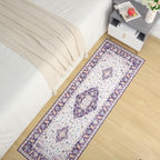 Amearea Vintage Design Area Rugs for Living Room, 2x6 Machine Washable Floral Collection Traditional Bedroom Rug, Low Pile Cute Kids Room Print Carpet, No Slip Office Kitchen Home Decor, Purple
