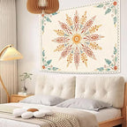 Accnicc Boho Floral Mandala Tapestry for Bedroom Bohemian Flower Wall Tapestry Aesthetic Small Watercolor Yellow Beige Hippie Indian Tapestries Wall Hanging for Living Room Dorm Decor 48 x 32 Inch