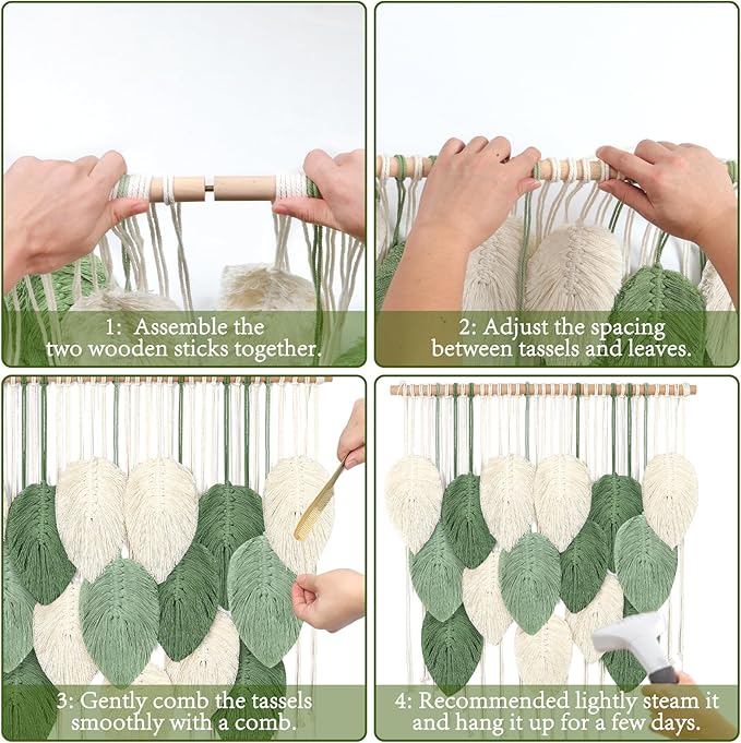 Weldomcor Macrame Wall Hanging, Boho Leaves Macrame Tapestry Wall Decor Handmade Green Woven Hanging Decor Chic Bohemian Wall Art Home Decoration for Bedroom Living Room Nursery Office 23.6"W x 29.5"L